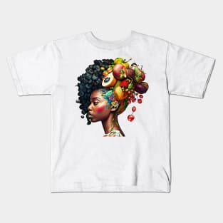 Black Woman Healthy Eating Fruits African American Kids T-Shirt